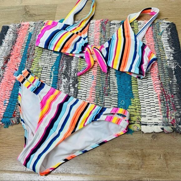 EUC No Boundaries Candy Color Striped Bikini Set - Picture 1 of 5